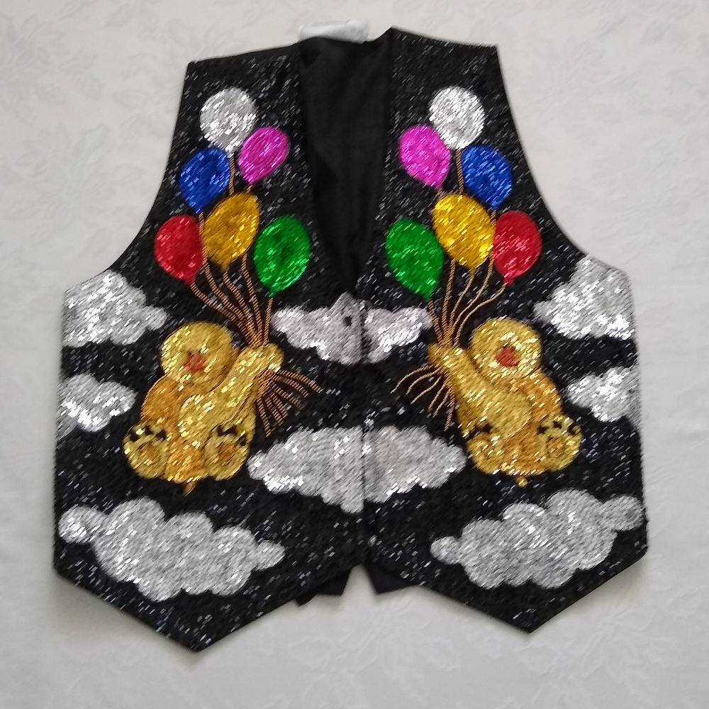 Sequins wearable art vest multi color